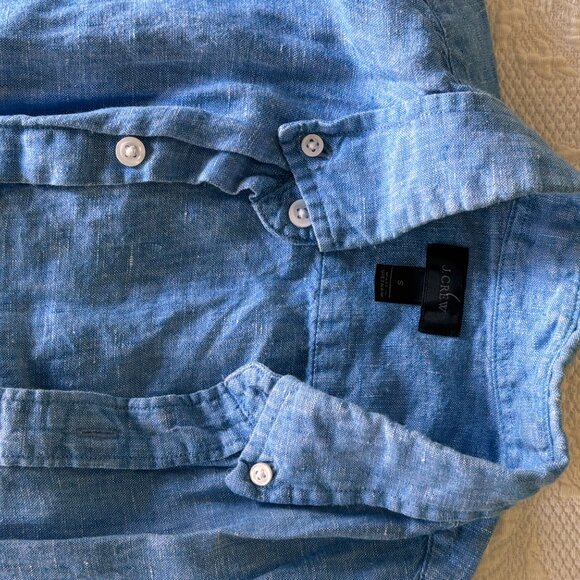 J Crew Shirt Mens Small Light Blue Linen Short Sleeve Button Down Style H4802 - Picture 4 of 10